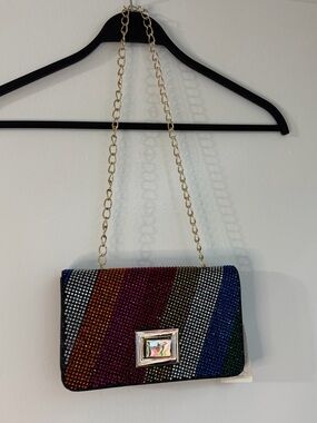 Crystal-Embellished Rainbow Crossbody Clutch - Multicolor